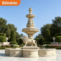 Fontaine Monumentale en Marbre Beige à Quatre Lions, Sculpture à Plusieurs Niveaux, Fontaine d'Extérieur pour Jardin, Décoration de Luxe pour Hôtels, Villas et Places Publiques