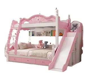 ハローキティプリンセス二段ベッド小さなアパート無垢材フットスライド子供用ベッド
