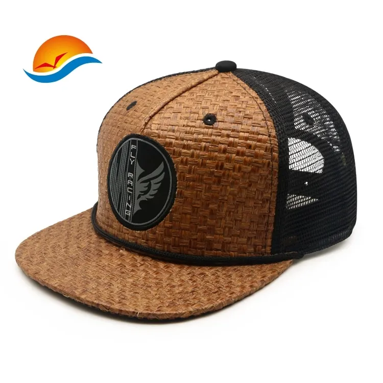 Großhandel benutzer definierte Hanf Trucker Hüte für Sommer Stroh Trucker Cap mit benutzer definierten gewebten Etikett