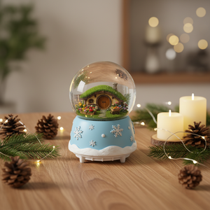 Globo de Nieve Personalizable con Diseño de Cabaña Estilo Shire, Jardín y Carretilla - Product Image 1