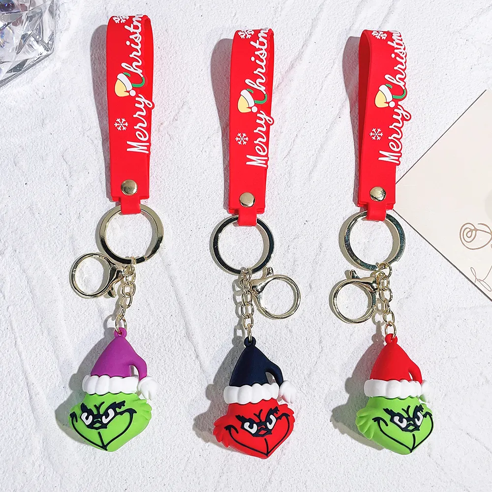 LC272 Grinch Weihnachts fest Geschenke PVC Weich gummi Silikon Schlüssel anhänger Grün Gehaarte Monster Comics Film