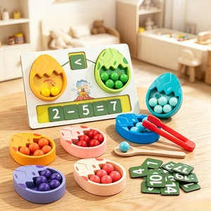 Ensemble de tri Montessori écologique pour la motricité fine, jouet en bois pour compter et apprendre les mathématiques avec œufs de dinosaure, pinces et perles pour les tout-petits - Product Image 2