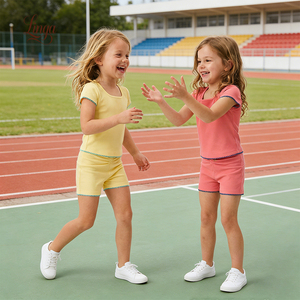 Conjunto Deportivo de Yoga para Niñas, Nuevo Modelo 2026, con Ribete de Dientes de Perro, Pantalones Cortos de Cintura Alta, Ropa Deportiva Infantil de Moda para Jugar al Aire Libre - Product Image 1
