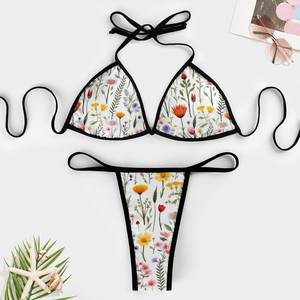 شانهاو المرأة مثير بيكيني بحر ملابس بحر طباعة الأزهار حزام نوع ملابس السباحة مع السراويل أسفل مجموعة من قطعتين - Product Image 3
