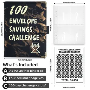 Pengiriman cepat kustomisasi OEM penghematan tunai pola marmer tantangan 100 hari dengan binder amplop buku anggaran