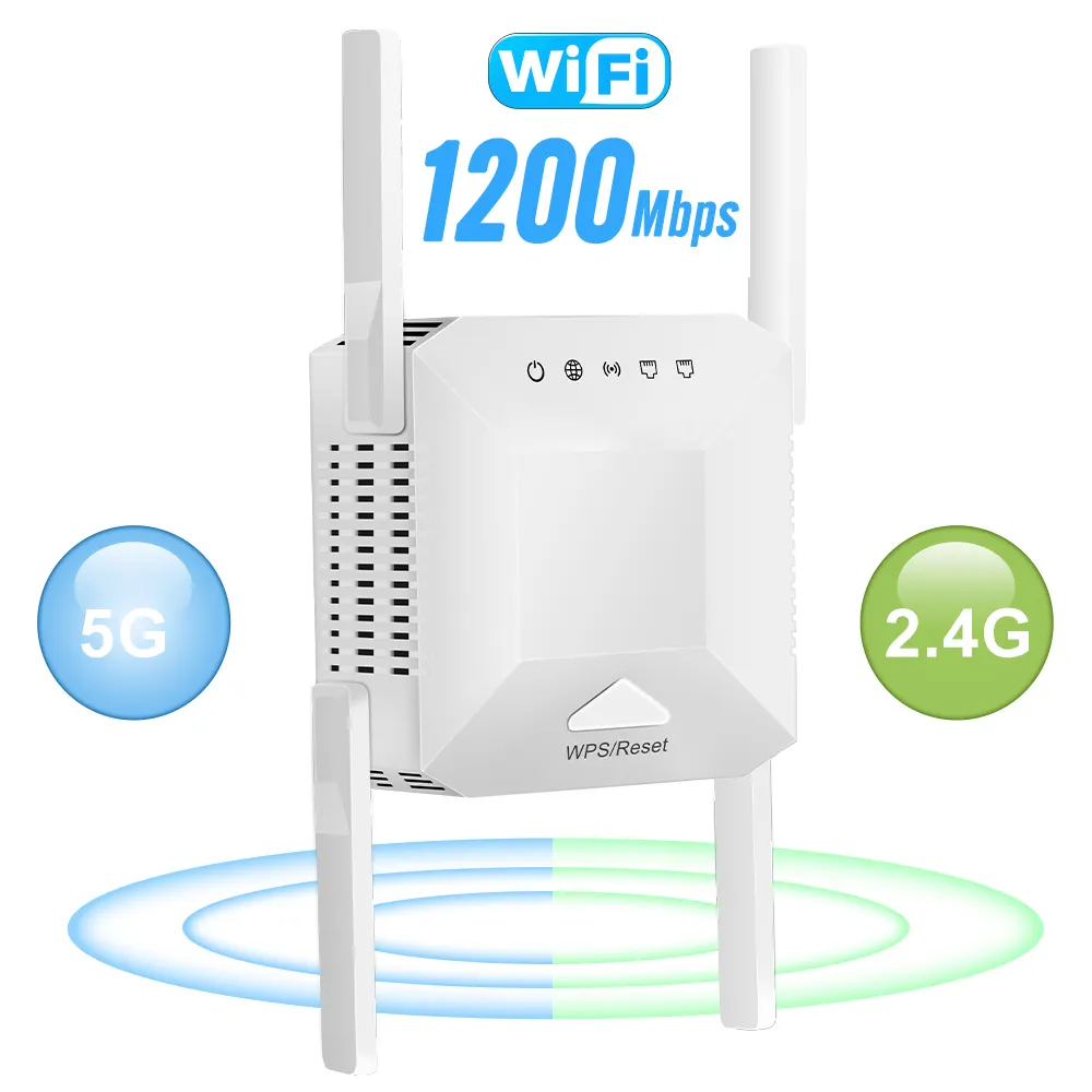 वायरलेस वाईफ़ाई पुनरावर्तक बूस्टर 1200Mbps रूटर वाईफ़ाई लंबी दूरी बैंड नेटवर्क भरनेवाला संकेत एम्पलीफायर