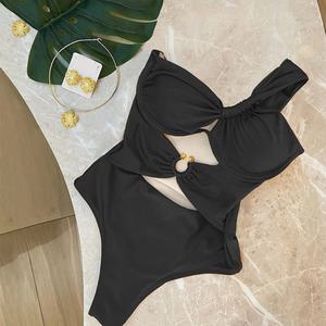 Maillots de bain une pièce personnalisés 3D pour femmes, effet ventre plat, col en V, froncé, push-up, amincissant, tenue de plage - Product Image 3