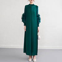 Robe longue plissée style Yohji Yamamoto, coupe ample, grande taille, robe haut de gamme à manches longues et col montant pour femme