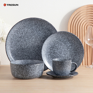 TRESUN 16 pieces Dark Gray Speckled Stoneware <b>Dinnerware</b> <b>Set</b> Plates Bowls coffee cup <b>set</b> Microwave & Dishwasher Safe - Product Image 1