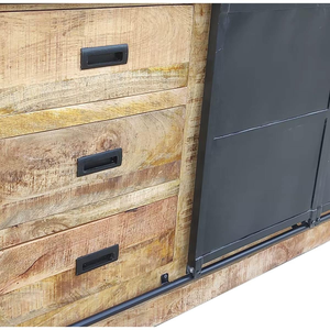 Buffet en bois massif d'inspiration vintage avec des sculptures détaillées à la main et des tiroirs fonctionnels pour le rangement dans la salle à manger - Product Image 5