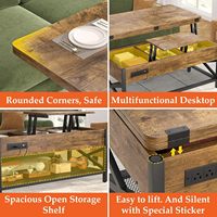 Table basse moderne personnalisée pour salon, multifonctionnelle, avec lumière LED, plateau relevable en bois, avec rangement