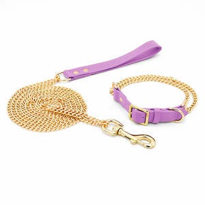 Ensemble collier et laisse en métal acier inoxydable avec chaîne pour chien personnalisé stocké en gros laisse pour animaux de compagnie avec poignée en cuir végétalien personnalisé - Product Image 4