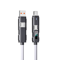 Câble de données USB multifonctionnel 4-en-1 en silicone 66W, vente en gros, charge rapide 3A, affichage LED Type-C pour ordinateur et appareil photo