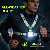 Lampe de course LED rechargeable étanche IPX6 personnalisée avec double sangle, gilet de sécurité réfléchissant, lumière de poitrine LED d'avertissement nocturne