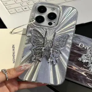 Electroplated glitter butterfly stand phone case for iPhone15promax Apple 14 13 12 11 all-inclusive fall protection case
