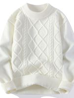Nouveau pull en tricot pour homme, style rétro, fleurs torsadées brodées, pull d'hiver, automne, taille jeune, col anti-rétrécissement, tissage à rayures