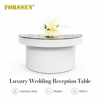 Mesa de Comedor y Recepción Semicircular Moderna de Acero Inoxidable Blanco con Cubierta de Vidrio Templado para Eventos de Boda al Aire Libre en Hoteles
