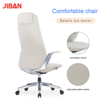 Chaise de bureau de direction moderne en cuir véritable, dossier haut, hauteur réglable, pivotante, inclinable, appui-tête réglable, base métallique, pour bureau à domicile