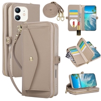 Étui portefeuille multifonction en cuir à bandoulière pour iPhone 11/12 Pro/XR/XsMax/8 Plus/16E avec fermeture éclair