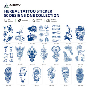 Tatouages temporaires semi-permanents à base de jus de plantes, 80 pièces, 110*180mm, autocollants mats bleu marine à motifs variés - Product Image 3