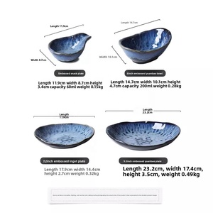 Assiette en céramique bleue irrégulière, assiettes à dîner en <span class=keywords><strong>porcelaine</strong></span> émaillée à la main pour <span class=keywords><strong>service</strong></span> de restaurant et photographie culinaire, style rustique unique - Product Image 3