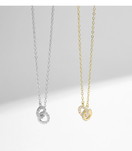 Perhiasan Perak Sterling 925 Berstempel, Kalung Cincin Ganda Mobius, Lingkaran Saling Terkait, Liontin CZ untuk Pasangan Pria Wanita - Product Image 5