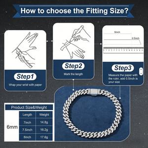 สร้อยข้อมือแบบ Cuban Link  ทองคำขาว 6 มม. เงินแท้ 925 ประดับเพชรโมอิสซาไนต์  แบบ Iced Out สำหรับผู้ชายและผู้หญิง - Product Image 6