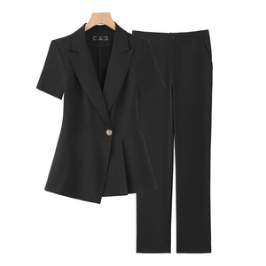 Women's Professional Short Sleeve Suit Set Summer Formal Office Workwear Anti-Wrinkle Polyester Fabric - Product Image 5