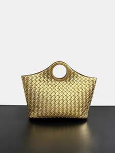 The New Circular <b>Tote</b> <b>Bag</b> with a High-end Feel, a Fashionable Large-capacity <b>Bag</b> Made of Cowhide and a <b>Woven</b> Handbag - Product Image 5