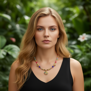 Collier à perles tendance en acier inoxydable 316L plaqué or PVD, durable, résistant, avec pendentif en cristal multicolore - Product Image 3