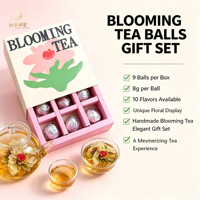 Coffret Cadeau de Boules de Thé Fleuri Artisanales Premium 9pcsx8g Thé Artistique à l'Ouverture Florale 10 Saveurs pour Cadeau de Fêtes Vente en Gros