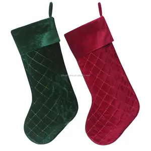 勃艮第绿色天鹅绒丝袜个性化圣诞丝袜x-mas钻石绗缝天鹅绒丝袜