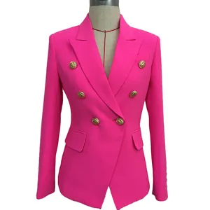 Venta al por mayor chaqueta rosa plus tamaño-Chaqueta de poliéster de talla grande para mujer, elegante, fluorescente, a medida, rosa, ropa de oficina, 2021