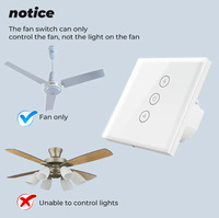 Interruptor de Ventilador WiFi Inteligente Tipo UE para Hogar, Compatible con Android, Alexa y Google Home, Control por Voz, Temporizador, Ajuste de Velocidad, Pantalla Táctil, Eléctrico, con App Tuya