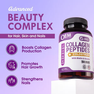 Oem פפטידים קולגן קפסולות עם <span class=keywords><strong>colostrum</strong></span>, ביוטין ו קרטין סוג i, ii, iii, v, x לעור שיער וויטמינים - Product Image 3