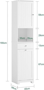Meuble <span class=keywords><strong>de</strong></span> <span class=keywords><strong>salle</strong></span> <span class=keywords><strong>de</strong></span> <span class=keywords><strong>bain</strong></span> peu encombrant avec panier à linge 45L, <span class=keywords><strong>colonne</strong></span> étroite avec tiroir en MDF, étagère ouverte pour linge ou toilettes - Product Image 3