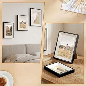 Cadres <span class=keywords><strong>photo</strong></span> personnalisés en bois naturel grainé, supports d'images noirs mats pour montage mural ou sur table, affichage polyvalent - Product Image 4