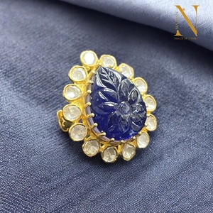 แหวนเพชรโมอิสสีฟ้าสำหรับ925หรูหราคอลเลกชันแหวนดีไซเนอร์โรเดียมสีเงิน - Product Image 2