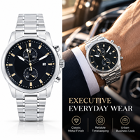 Montre chronographe à quartz pour homme avec logo personnalisé, bracelet en acier inoxydable, aiguilles lumineuses, affichage du calendrier, montre de sport et d'affaires, étanche