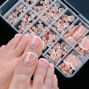 Étiquette personnalisée 120 pièces/boîte Faux <span class=keywords><strong>ongles</strong></span> à presser pour les orteils, couleurs variées, courts, carrés, couverture complète, pour DIY Nail Art - Product Image 1