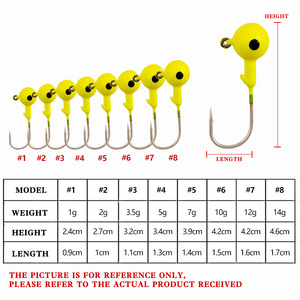 Têtes de jig colorées XY-370 pour la pêche au bar, leurres de fond, hameçons en acier haute teneur en carbone, rouge jaune phosphorescent, 5 par sachet - Product Image 2