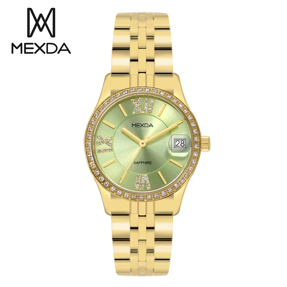 Mexda di alta qualità elegante diamante di lusso Orologio da donna in acciaio inox cassa impermeabile in vetro zaffiro orologo