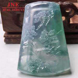 Myanmar mina madera paisaje hielo flores flotantes Jade suerte hombres y mujeres colgante regalo de vacaciones para amigos - Product Image 1