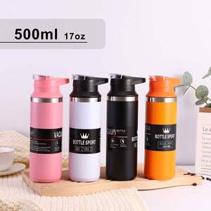 Custom Logo Double Wall Vacuum Insulated Metal Flask 500ml Promotional Gym <b>Sports</b> <b>Drinking</b> Water Bottle With Handle - Product Image 2