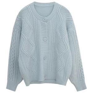 Moda mujer Twinset Color sólido manga larga cuello redondo cárdigan logotipo frontal transpirable suave prendas de vestir exteriores para invierno al por mayor - Product Image 1