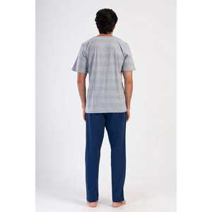 Conjunto de Pijama Casual para Hombre, Cuello Redondo, Manga Corta, con Bolsillos, Tela de Seda y Algodón, Logotipo Personalizado, Estampado Térmico - Product Image 1