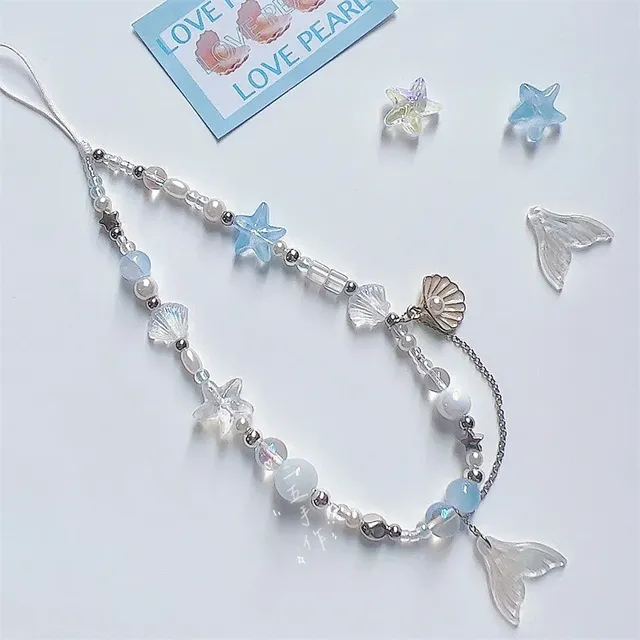 Dreamy Mermaid Sea Shell Phone Chain Lanyard Charm Strap Wrist Bead Cord Bracelet Keychain for iPhone Girl Hanging Rope Jewelry