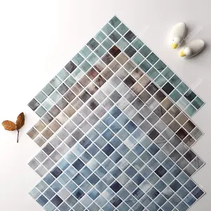 Günstige 1mm wasserdichte quadratische selbst klebende Wohnzimmer Badezimmer Küche Wand Backs plash Fliesen schälen und kleben auf PVC Vinyl Mosaik