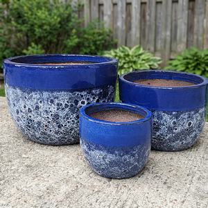 Juego de Macetas de Cerámica Ecológicas, Resistentes, con Acabado Azul Glaseado, Diseño Rústico, para Uso en Interiores y Exteriores, Jardín y Hogar - Product Image 3