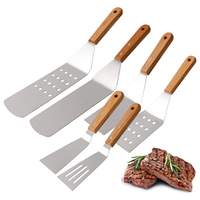 Ensemble de spatules en acier inoxydable avec manche en bois, lame épaissie, ustensiles de cuisson pour barbecue, crêpière, galettes de bœuf haché